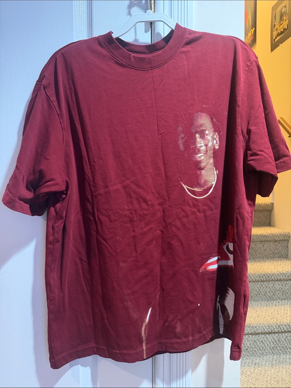 Men's Jordan Brand Burgundy Graphic Tee featuring Portrait Print